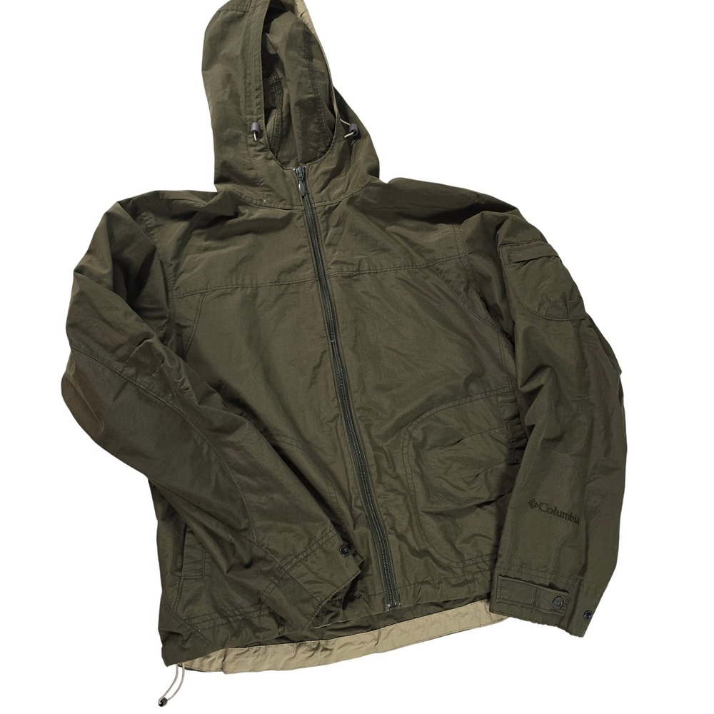 Columbia Womens WL3085 Olive Green Hooded Utility Windbreaker Jacket Medium